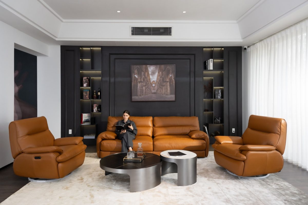 Sofa Lucia Bocelli A5202 da thật – đệm lông vũ êm ái, tay vịn vát thấp