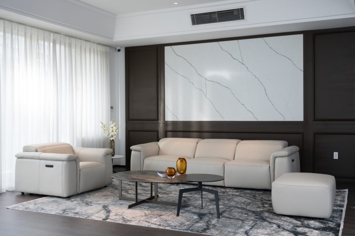 Sofa Caterina Bocelli A5103 da thật – động cơ nâng chân và tựa đầu nút ấn vận hành êm ái